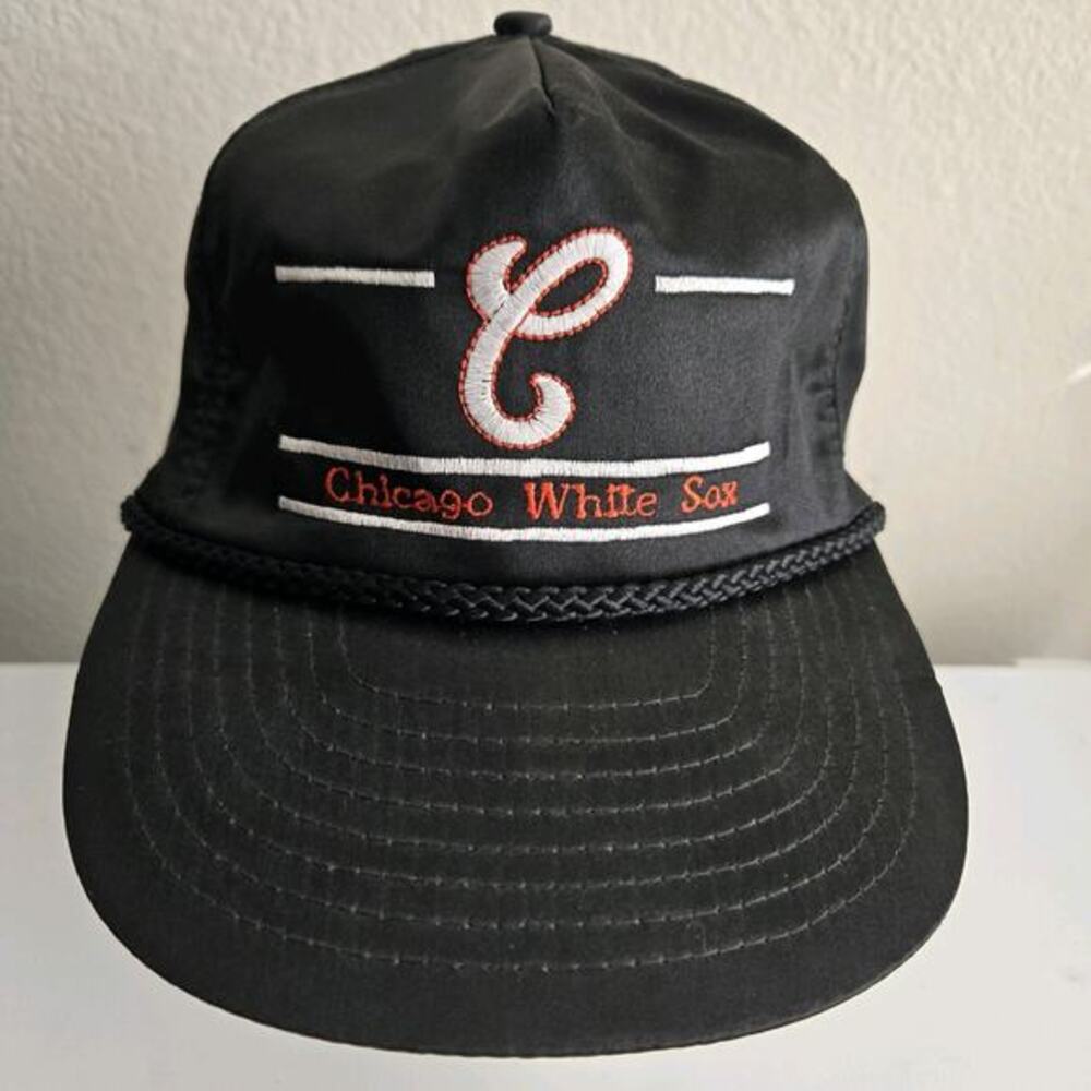 Vintage Chicago White Sox Adjustable Hat Cap Black Split‎ Bar Nylon Nissin Rare